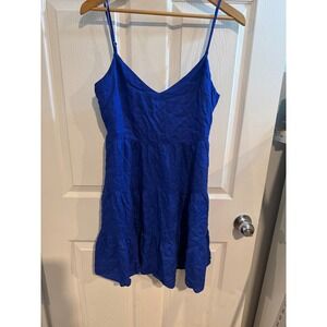 Beyond words Royal Blue Tiered Mini Dress Smocked Back Spaghetti Strap Medium
